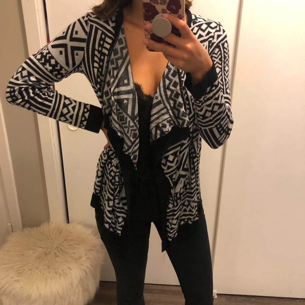 Black and White Printed Cardigan Sweater